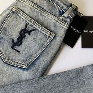 Saint Laurent Blue Skinny Jeans with Vintage-Inspired Fading